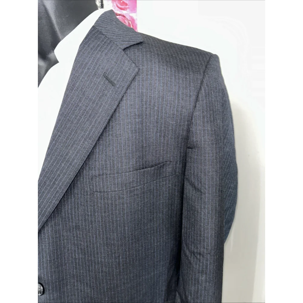 Tom James Royal Classic 48R Charcoal Blue Stripe Custom Blazer Jacket